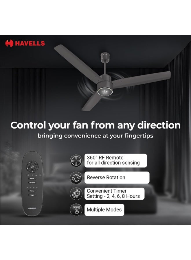 هافلز Havells FAB BLDC ULED Ceiling Fan 1200mm, 5 star, LED Speed Indicator, 380 RPM, Up to 65% Savings,Reverse Rotation,4 Speed Modes,Low Wattage 30W,Low Noise,Air Flow:225 CMM, 3 Year Warranty,Smoke Brown - Image 2